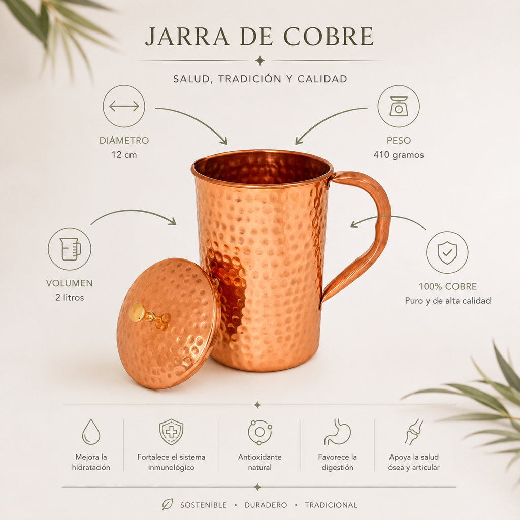 jarra purificadora de agua 1,5lt 100% cobre puro