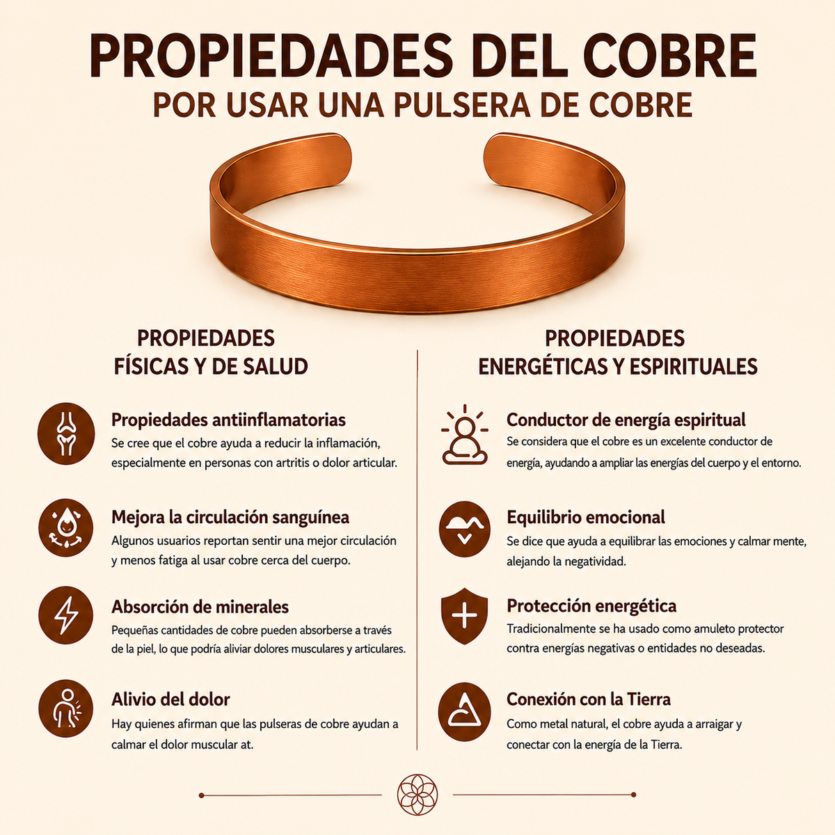 pulsera de cobre energetica clasica ajustable (unisex)